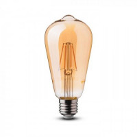 LED žiarovka vláknový efekt , filament , pätica E27 , Edison , 8 W , teplá biela ,  jantárovo žltá