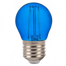 LED žiarovka vláknový efekt , filament , malá guľatá , pätica E27 ,G45 , 2 W , modrá