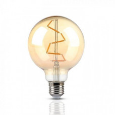 LED žiarovka vláknový efekt , filament , guľatá , pätica E27 ,G95 , 4 W , teplá biela ,  jantárovo žltá