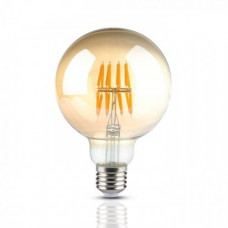 LED žiarovka vláknový efekt , filament , guľatá , pätica E27 ,G95 , 8 W , teplá biela ,  jantárovo žltá