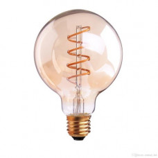 LED žiarovka vláknový efekt , filament , guľatá , pätica E27 ,G125 , 6 W , teplá biela ,  jantárovo žltá