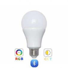 RGB-CCT LED lampa, žiarovka, závit E27, 9 watt, stmievateľná, farebná, nastaviteľný odtieň bielej, Bluetooth, LEDISSIMO SMART