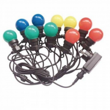 LED svetelný reťazec, vonkajší, E27, 10 ks x 0,5W, 5 m, RGB+žltá, IP44