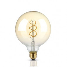 LED žiarovka vláknový efekt , filament , guľatá , pätica E27 ,G125 , 5 W , teplá biela ,  jantárovo žltá , stmievateľná