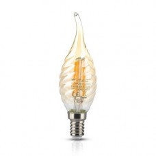 LED žiarovka vláknový efekt , sviečka , pokrútená , plameň ,  filament , pätica E14 , 4 W , teplá biela , farba jantárovo žltá
