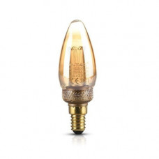 LED žiarovka vláknový efekt , filament , sviečka , pätica E14 , 2 W , teplá biela , 1800K ,  jantárovo žltá