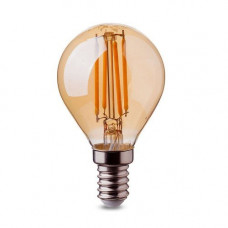 LED žiarovka vláknový efekt , filament , malá  guľatá , pätica E14 , 4 W , teplá biela , jantárovo žltá