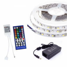 Set, 5 m vonkajší RGBW LED pásik, W = prirodzená biela, s diaľkovým ovládačom, ovládačom a napájacím zdrojom, na vnútorné/vonkajšie použitie