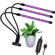  Rastlinná LED lampa, 3 ramenná, 12 wattov, USB, s klipsovacím, stlmoiteľná, časovateľná, IP44, LEDISSIMO GROW