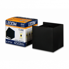 LED svietidlo, nástenné, hranaté, obojstranné, 6W, neutrálna biela, nastaviteľný uhol svietenia, vonkajšie, čierne, IP54, LEDOM