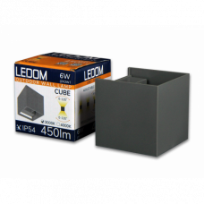 LED svietidlo, nástenné, hranaté, dvojstranné, 6W, neutrálna biela, nastaviteľný uhol svietenia, vonkajšie, sivé, IP54, LEDOM