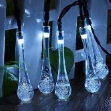 LED sveteľná reťaz , vonkajšia , solárna , tvar kvapka dažďa ,30 ks , 2 m , studená biela , 8 programov , IP44