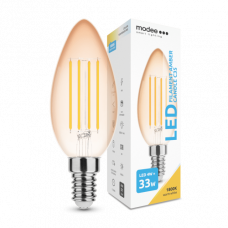 LED žiarovka , vláknová , filament , pätica E14 , C35 , Edison , 4W, teplá biela , 1800K , jantárová žltá , Modee