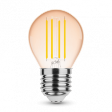 LED žiarovka , vláknový efekt , filament , pätica E27 , G45 , Edison , 4 W , teplá biela , 1800K , jantárová žltá , Modee