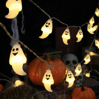 Halloween LED sveteľná reťaz , interiérové , 20 ks LED , 3 m , teplá biela , strašidlové , na batérie