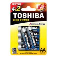  Ceruzová batéria AA (LR6), 1,5 Volt, 6 kusov, odolná, batéria, High Power, TOSHIBA