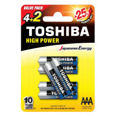 Ceruzová batéria AAA (LR03), 1,5 Volt, 6 kusov, odolná, batéria, High Power, TOSHIBA